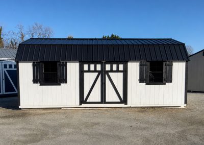 Large lofted barn with shutters we delivered to Durham North Carolina